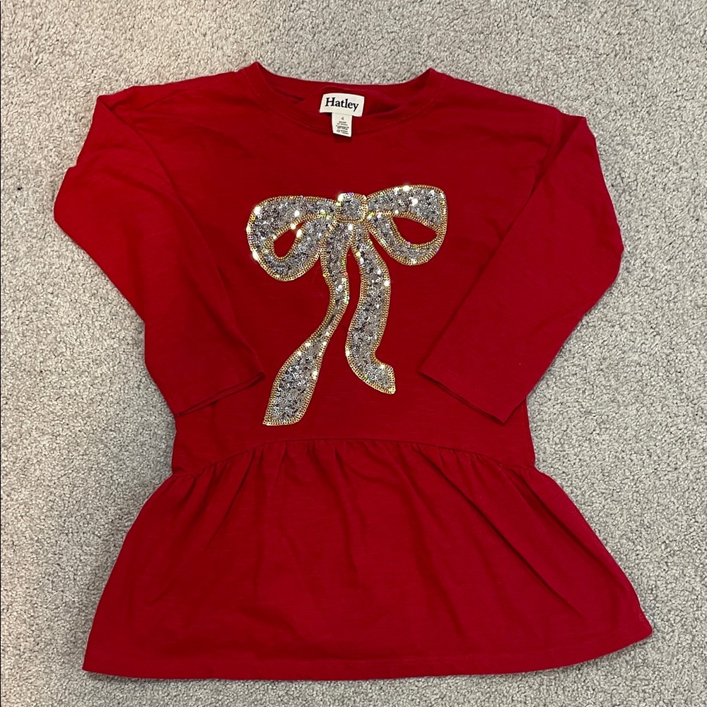 Hatley Red Long Sleeve Tee with Silver Bow